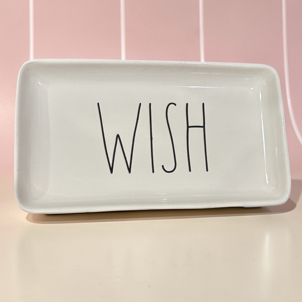 NEW Rae Dunn WISH Ceramic Tray Serving Dish Medium White Decor Trinkets